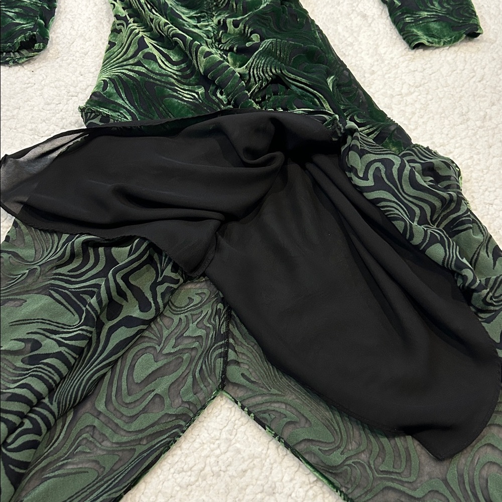 Ronny Kobo Astrid Dress size Small Burnout Velvet Green Black Silk Blend - Picture 10 of 16